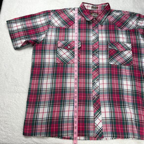 Outlaw Vintage Pearl Snap men’s short sleeve plaid Western Wear Shirt 2XL Red - Picture 4 of 7